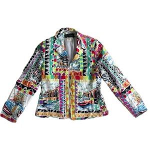 HARVE BENARD by BENARD HOLTZMAN Multi Prints Zip Blazer Jacket 10 Long Sleeves